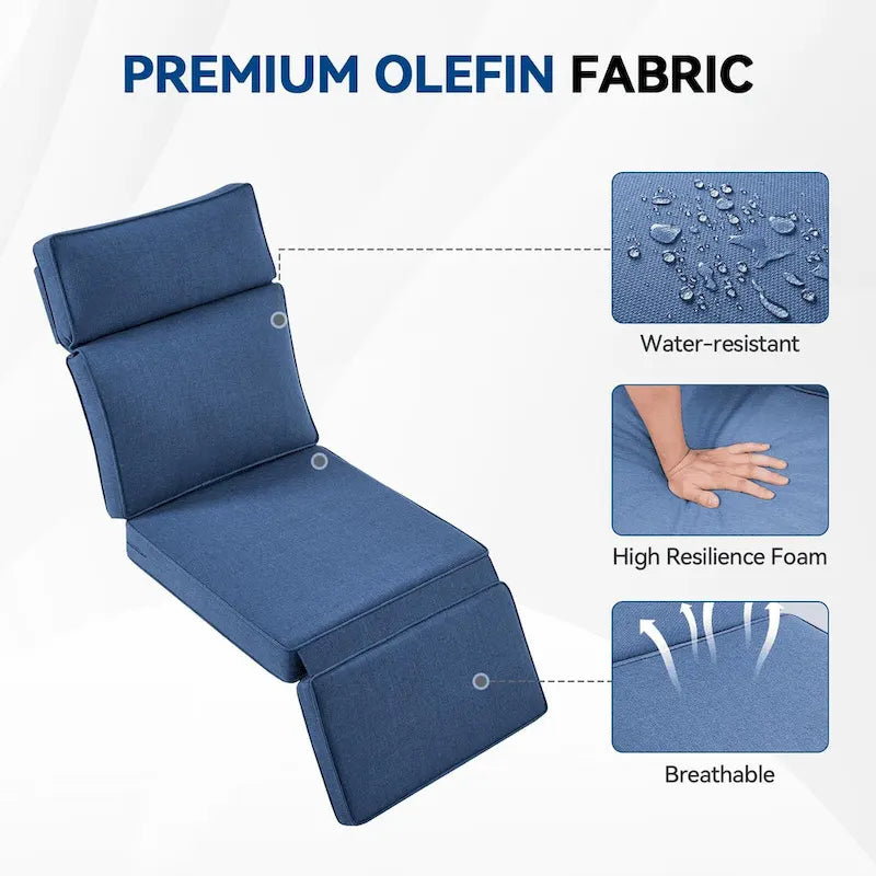 Chaise longue d'extérieur Pocassy en osier marron résistant aux intempéries avec coussin bleu