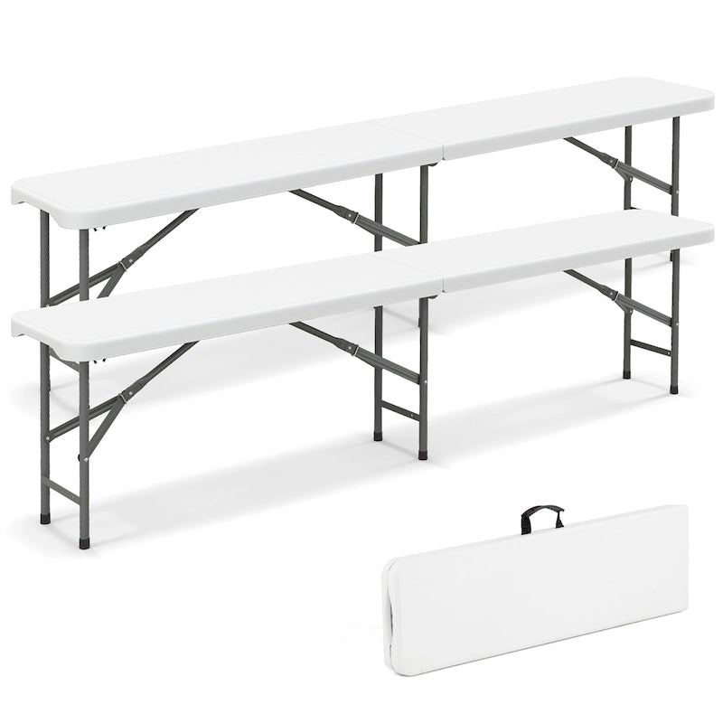 Gymax Lot de 2 bancs pliants en plastique de 1,83 m avec poignée et capacité de 600 kg