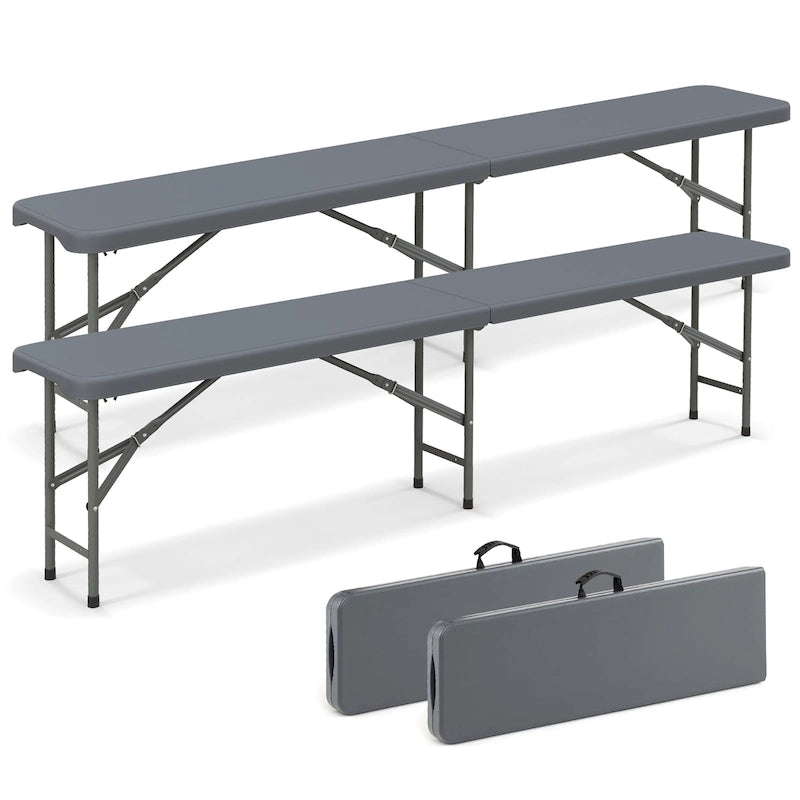 Gymax Lot de 2 bancs pliants en plastique de 1,83 m avec poignée et capacité de 600 kg