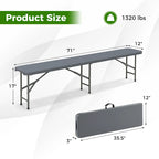 Gymax Lot de 2 bancs pliants en plastique de 1,83 m avec poignée et capacité de 600 kg