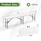 Gymax Lot de 2 bancs pliants en plastique de 1,83 m avec poignée et capacité de 600 kg