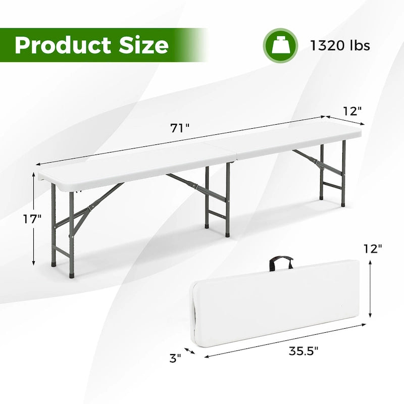 Gymax Lot de 2 bancs pliants en plastique de 1,83 m avec poignée et capacité de 600 kg