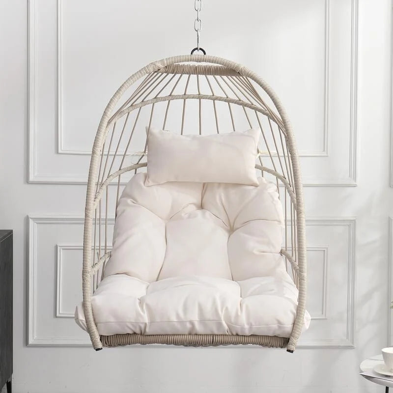 Fauteuil suspendu en rotin tressé PE en forme d'œuf, idéal pour le jardin, la terrasse et la détente en extérieur - 72 cm (L) x 103 cm (P) x 56 cm (H)