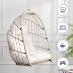 Fauteuil suspendu en rotin tressé PE en forme d'œuf, idéal pour le jardin, la terrasse et la détente en extérieur - 72 cm (L) x 103 cm (P) x 56 cm (H)