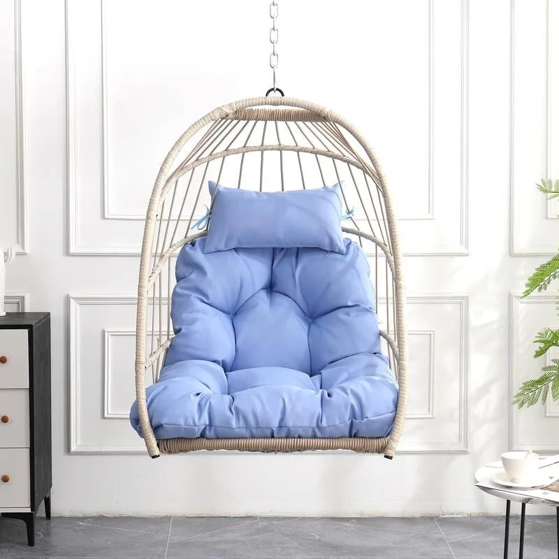 Fauteuil suspendu en rotin tressé PE en forme d'œuf, idéal pour le jardin, la terrasse et la détente en extérieur - 72 cm (L) x 103 cm (P) x 56 cm (H)