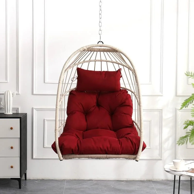Fauteuil suspendu en rotin tressé PE en forme d'œuf, idéal pour le jardin, la terrasse et la détente en extérieur - 72 cm (L) x 103 cm (P) x 56 cm (H)