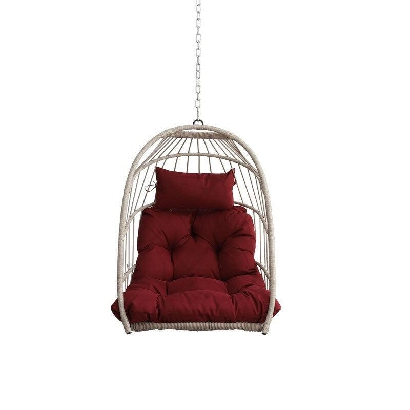 Fauteuil suspendu en rotin tressé PE en forme d'œuf, idéal pour le jardin, la terrasse et la détente en extérieur - 72 cm (L) x 103 cm (P) x 56 cm (H)