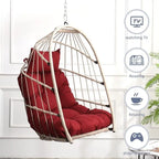 Fauteuil suspendu en rotin tressé PE en forme d'œuf, idéal pour le jardin, la terrasse et la détente en extérieur - 72 cm (L) x 103 cm (P) x 56 cm (H)