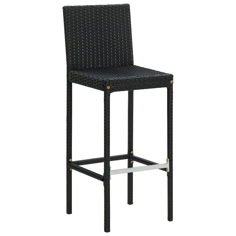 Ensemble de 4 tabourets de bar de jardin Nyra, coussins blancs, rotin noir