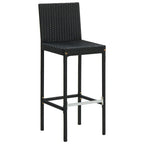 Ensemble de 4 tabourets de bar de jardin Nyra, coussins blancs, rotin noir