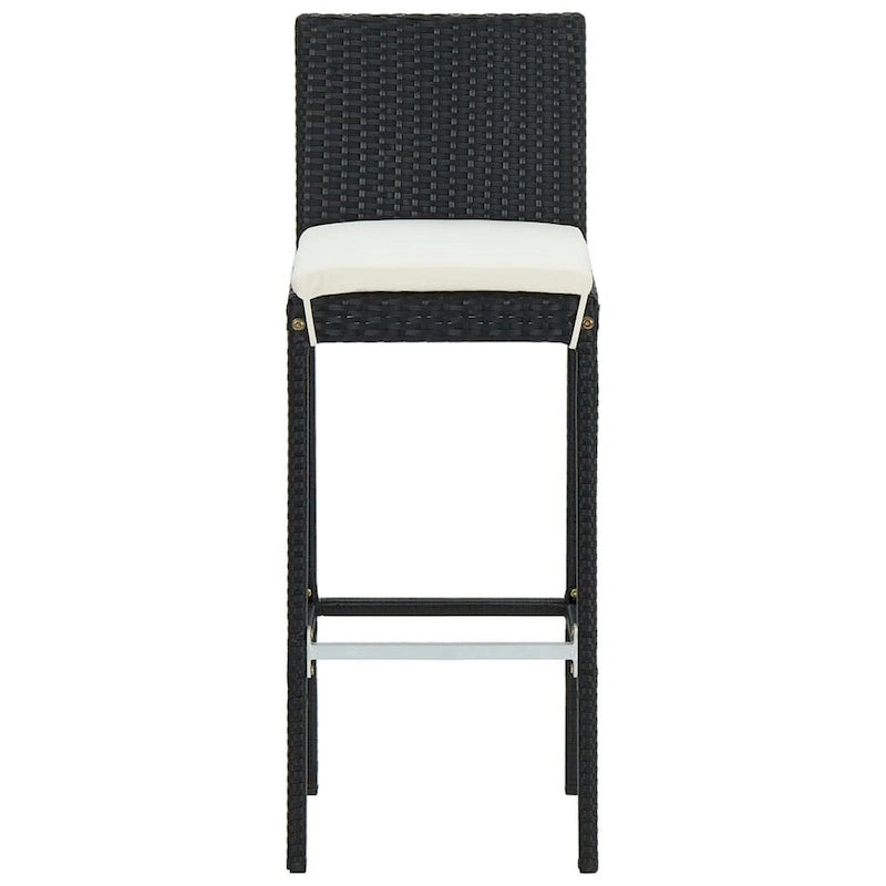 Ensemble de 4 tabourets de bar de jardin Nyra, coussins blancs, rotin noir