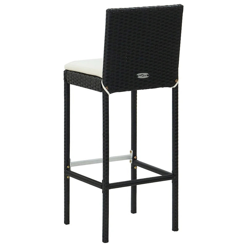 Ensemble de 4 tabourets de bar de jardin Nyra, coussins blancs, rotin noir