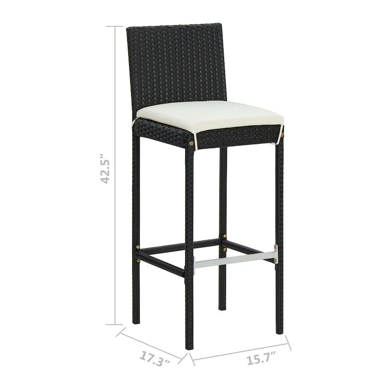 Ensemble de 4 tabourets de bar de jardin Nyra, coussins blancs, rotin noir