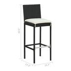 Ensemble de 4 tabourets de bar de jardin Nyra, coussins blancs, rotin noir