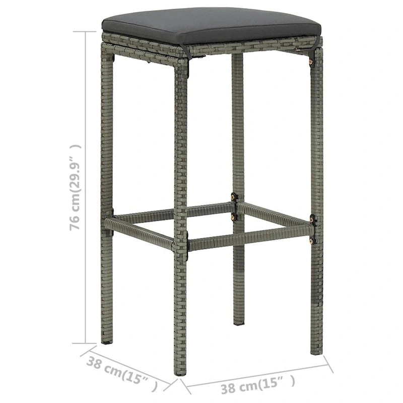 Ensemble de 2 tabourets de bar d'extérieur Vian, assises en polyrotin gris et polyester