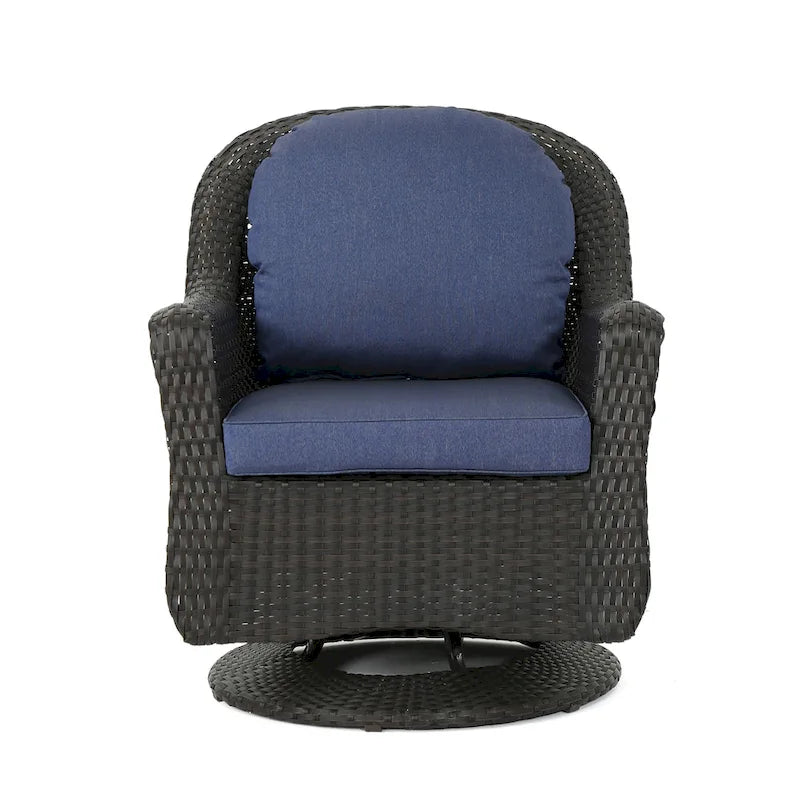 Ensemble de 2 fauteuils pivotants d'extérieur Kaia, en rotin tressé, bleu