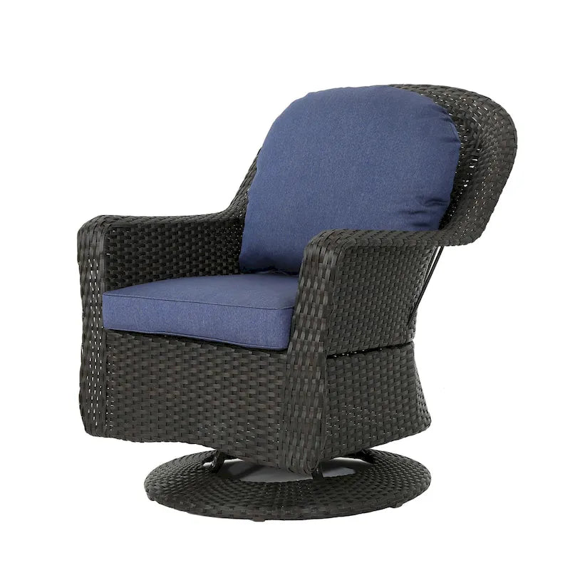 Ensemble de 2 fauteuils pivotants d'extérieur Kaia, en rotin tressé, bleu