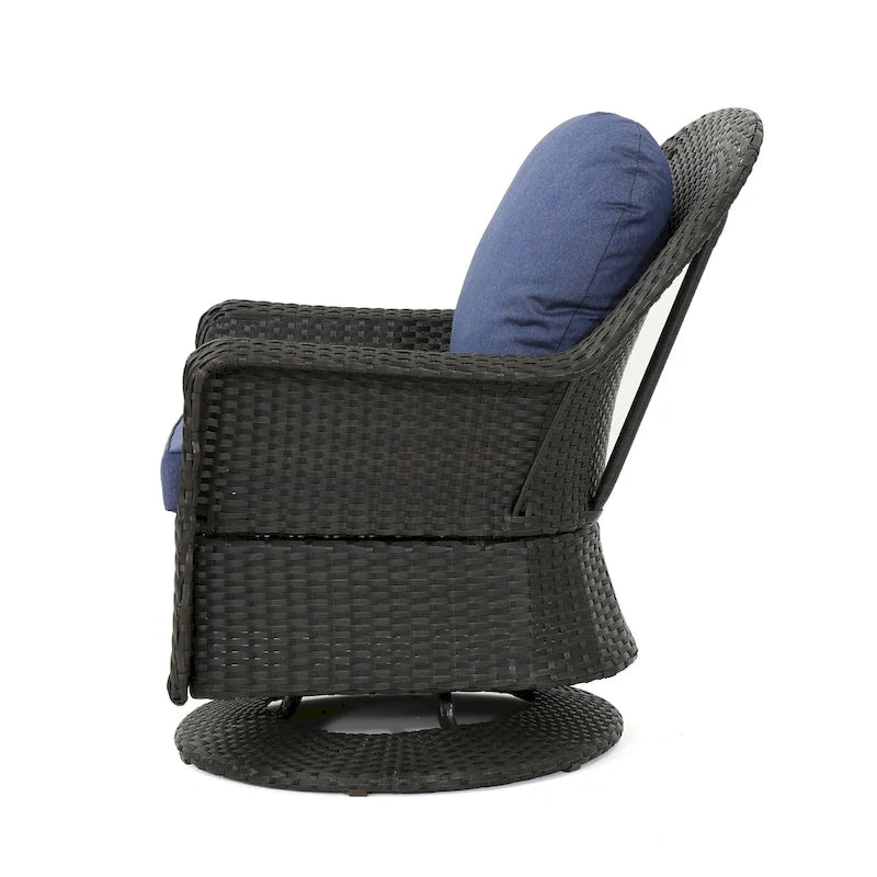 Ensemble de 2 fauteuils pivotants d'extérieur Kaia, en rotin tressé, bleu