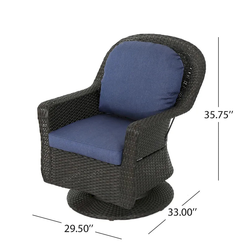 Ensemble de 2 fauteuils pivotants d'extérieur Kaia, en rotin tressé, bleu