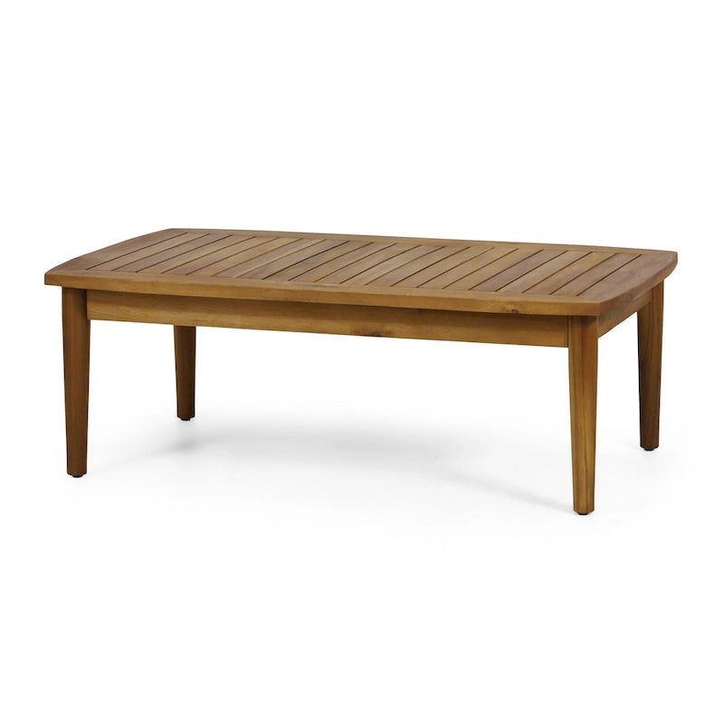 Ensemble table et canapé d'extérieur 2 pièces, coussins bleu sarcelle, structure en bois marron