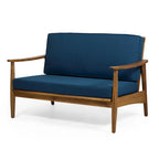 Ensemble table et canapé d'extérieur 2 pièces, coussins bleu sarcelle, structure en bois marron