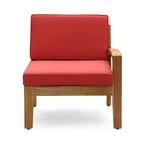 Canapé d'angle d'extérieur en L avec table basse et pouf, en bois d'acacia rouge.