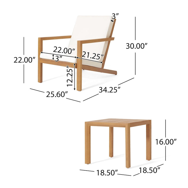 Ensemble table et chaises de jardin Liah, bois d'acacia brun, polyester crème
