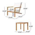 Ensemble table et chaises de jardin Liah, bois d'acacia brun, polyester crème