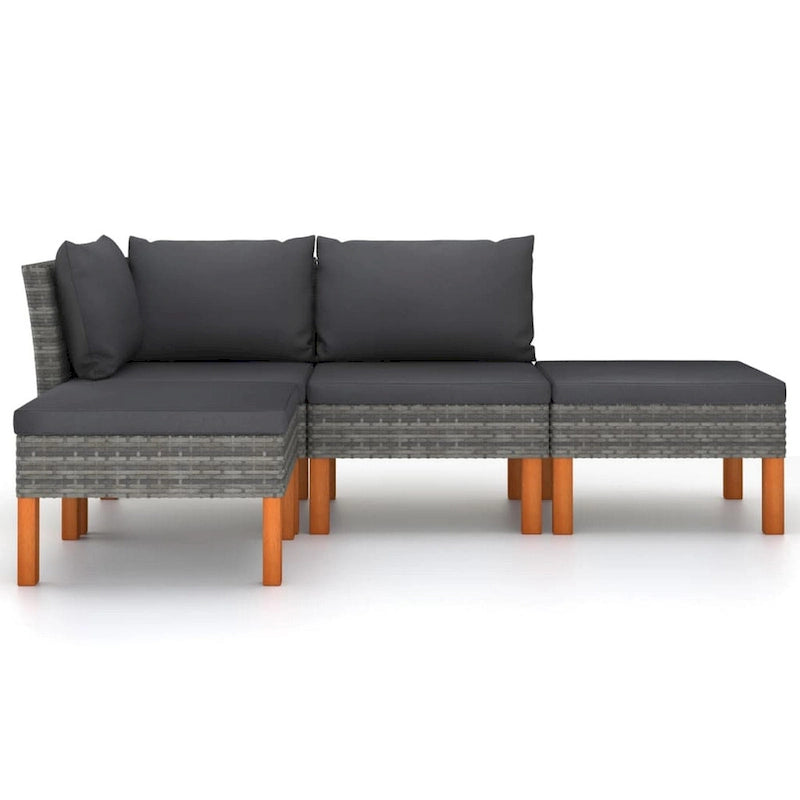 Ensemble de salon de jardin modulaire Feno 4 pièces, 2 poufs, rotin gris foncé