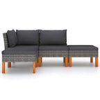 Ensemble de salon de jardin modulaire Feno 4 pièces, 2 poufs, rotin gris foncé