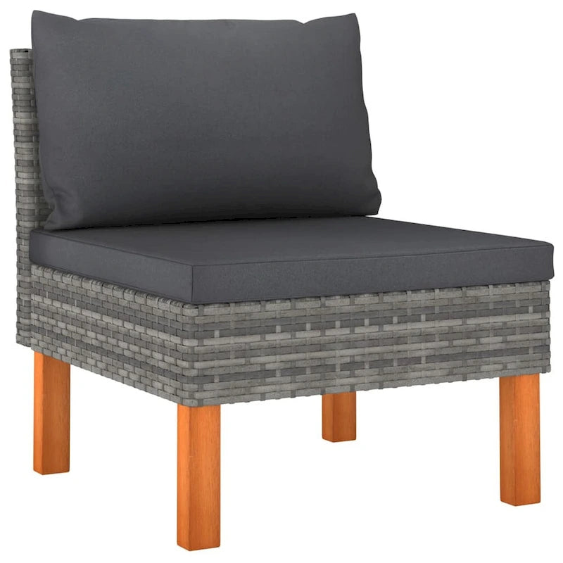 Ensemble de salon de jardin modulaire Feno 4 pièces, 2 poufs, rotin gris foncé