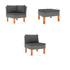 Ensemble de salon de jardin modulaire Feno 4 pièces, 2 poufs, rotin gris foncé