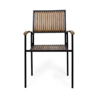 Ensemble de 2 chaises de salle à manger d'appoint, en bois d'acacia brun à lattes d'extérieur, fer noir