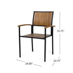 Ensemble de 2 chaises de salle à manger d'appoint, en bois d'acacia brun à lattes d'extérieur, fer noir