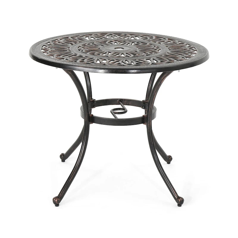 Table de salle à manger d'extérieur Shaili, ronde, 89 cm (35 pouces), en aluminium moulé couleur cuivre brillant