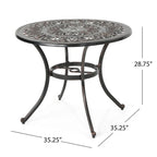 Table de salle à manger d'extérieur Shaili, ronde, 89 cm (35 pouces), en aluminium moulé couleur cuivre brillant