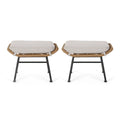 Margo Outdoor Ottoman Set of 2, 24 Inch Black Iron, Brown and Beige