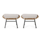 Margo Outdoor Ottoman Set of 2, 24 Inch Black Iron, Brown and Beige