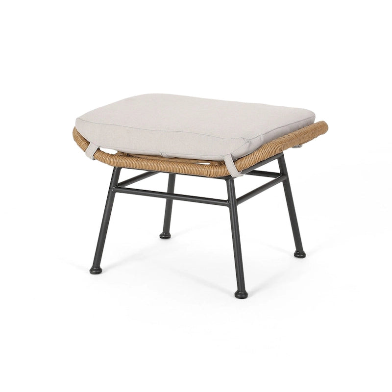 Ensemble de 2 poufs d'extérieur Margo, 61 cm (24 pouces), en fer noir, marron et beige