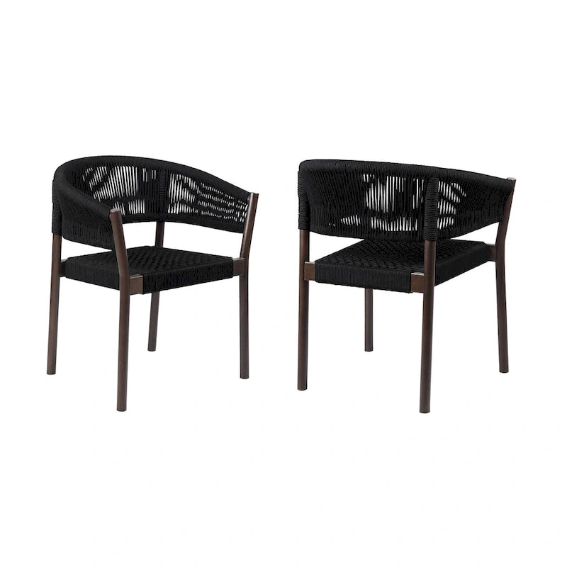 Ensemble de deux chaises de salle à manger d'extérieur en bois massif noir de 26 pouces