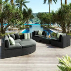 Ensemble de mobilier de patio incurvé 7 pièces, ensemble de canapé d'extérieur en osier résistant aux intempéries, canapé-lit en rotin avec coussins et coussins