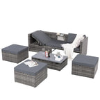 Ensemble de canapés d'extérieur 5 pièces en résine tressée PE, comprenant une table basse relevable et un canapé-lit. Ce mobilier de jardin comprend une table basse et un canapé-lit.