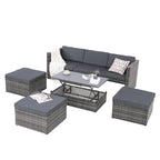 Ensemble de canapés d'extérieur 5 pièces en résine tressée PE, comprenant une table basse relevable et un canapé-lit. Ce mobilier de jardin comprend une table basse et un canapé-lit.