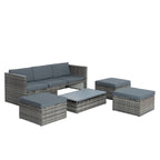 Ensemble de canapés d'extérieur 5 pièces en résine tressée PE, comprenant une table basse relevable et un canapé-lit. Ce mobilier de jardin comprend une table basse et un canapé-lit.