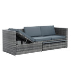 Ensemble de canapés d'extérieur 5 pièces en résine tressée PE, comprenant une table basse relevable et un canapé-lit. Ce mobilier de jardin comprend une table basse et un canapé-lit.