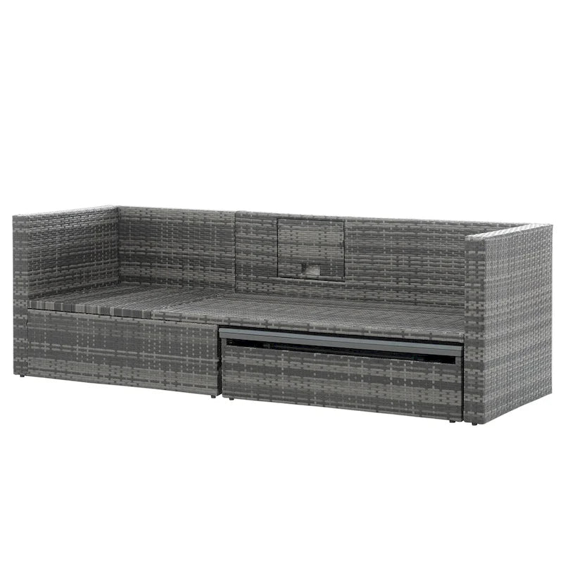 Ensemble de canapés d'extérieur 5 pièces en résine tressée PE, comprenant une table basse relevable et un canapé-lit. Ce mobilier de jardin comprend une table basse et un canapé-lit.