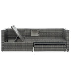 Ensemble de canapés d'extérieur 5 pièces en résine tressée PE, comprenant une table basse relevable et un canapé-lit. Ce mobilier de jardin comprend une table basse et un canapé-lit.