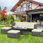 Ensemble de canapés d'extérieur 5 pièces en résine tressée PE, comprenant une table basse relevable et un canapé-lit. Ce mobilier de jardin comprend une table basse et un canapé-lit.