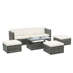 Ensemble de canapés d'extérieur 5 pièces en résine tressée PE, comprenant une table basse relevable et un canapé-lit. Ce mobilier de jardin comprend une table basse et un canapé-lit.