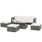 Ensemble de canapés d'extérieur 5 pièces en résine tressée PE, comprenant une table basse relevable et un canapé-lit. Ce mobilier de jardin comprend une table basse et un canapé-lit.